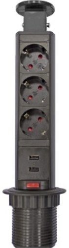 Розетка встраеваемая выдвижная механическая Mebax 105S 3-м.+2xUSB Ø60мм черный картинка